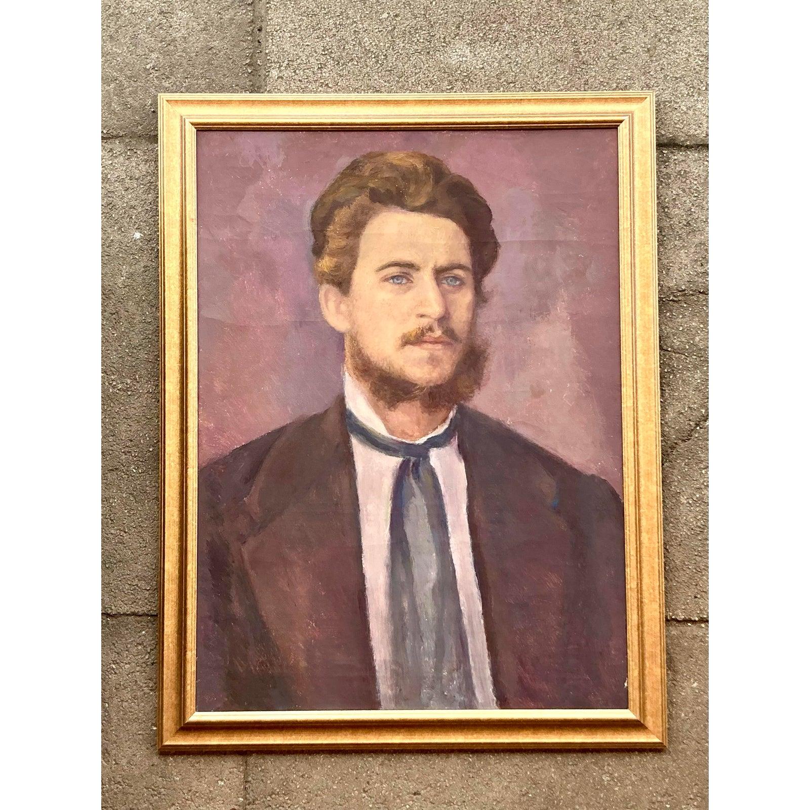 Américain Portrait à l'huile original de Boho sur toile en vente