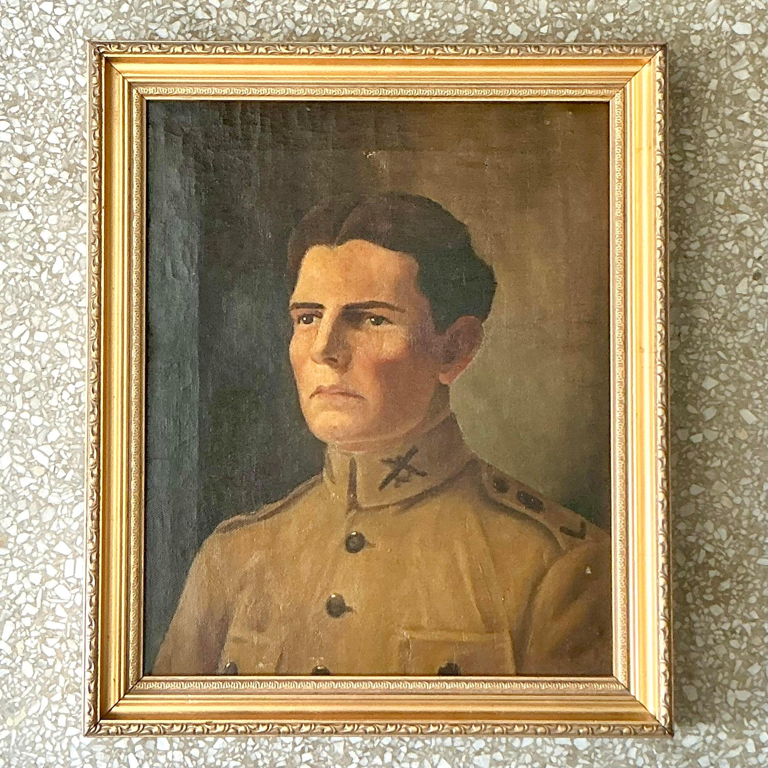 Portrait à l'huile original de Boho sur toile Bon état - En vente à West Palm Beach, FL