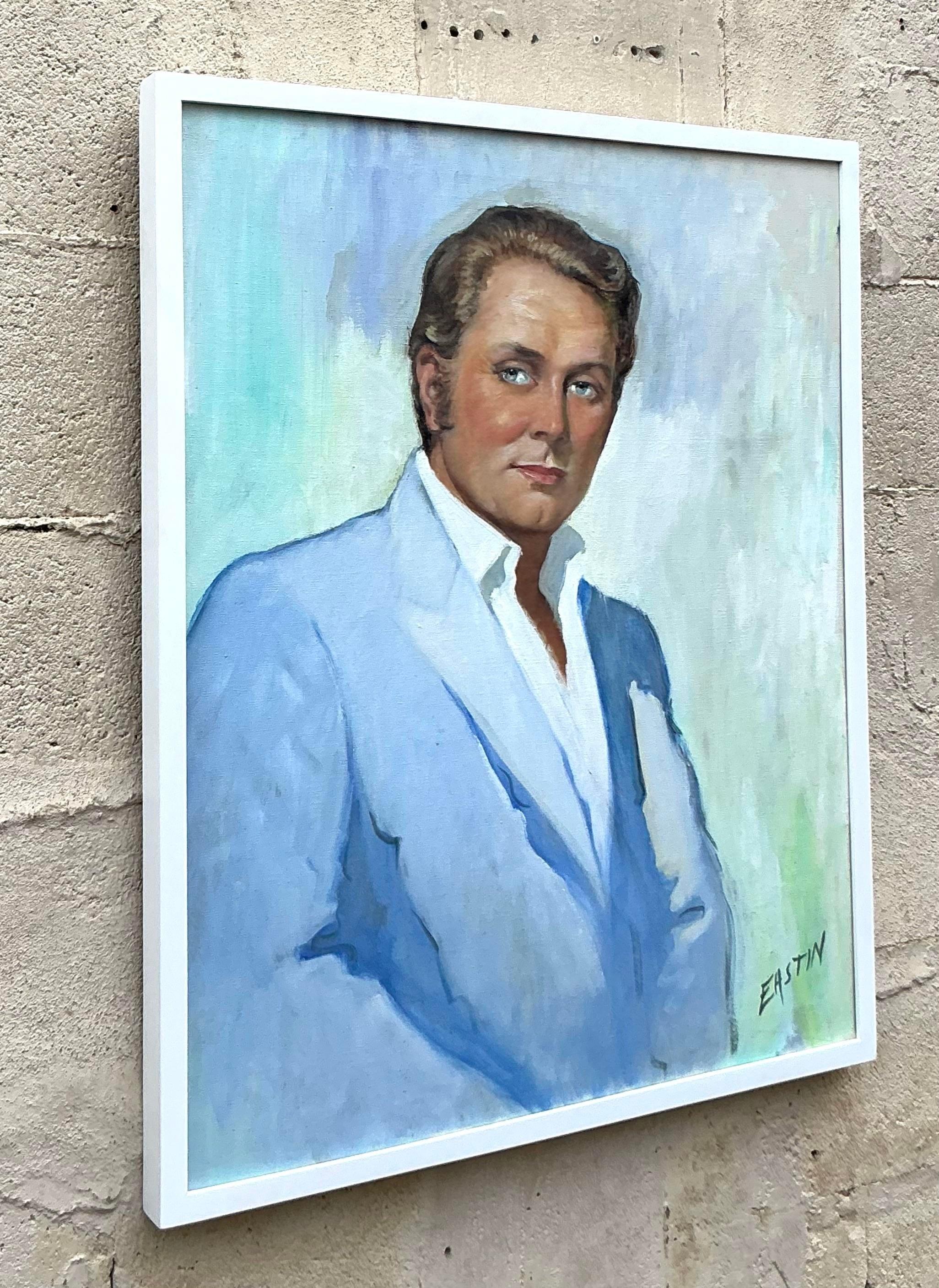 Original Vintage Boho, Ölporträt auf Leinwand, Vintage im Zustand „Gut“ im Angebot in west palm beach, FL