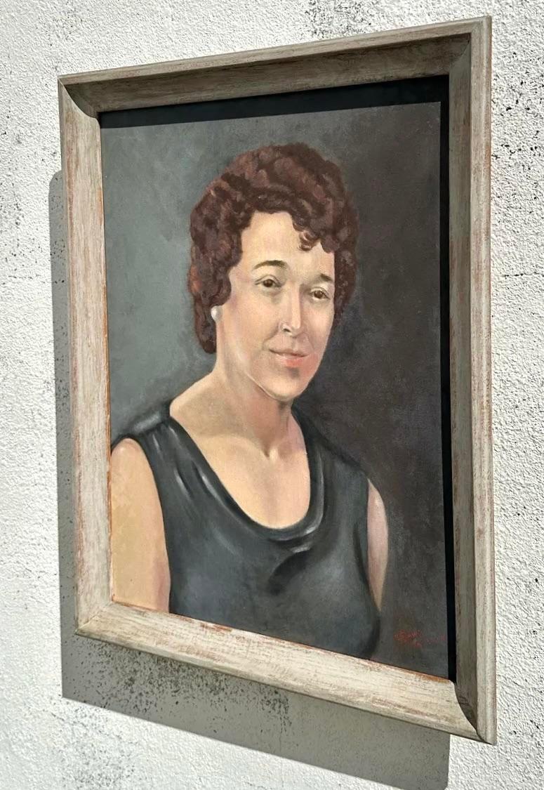 Portrait à l'huile original de Boho sur toile Bon état - En vente à West Palm Beach, FL