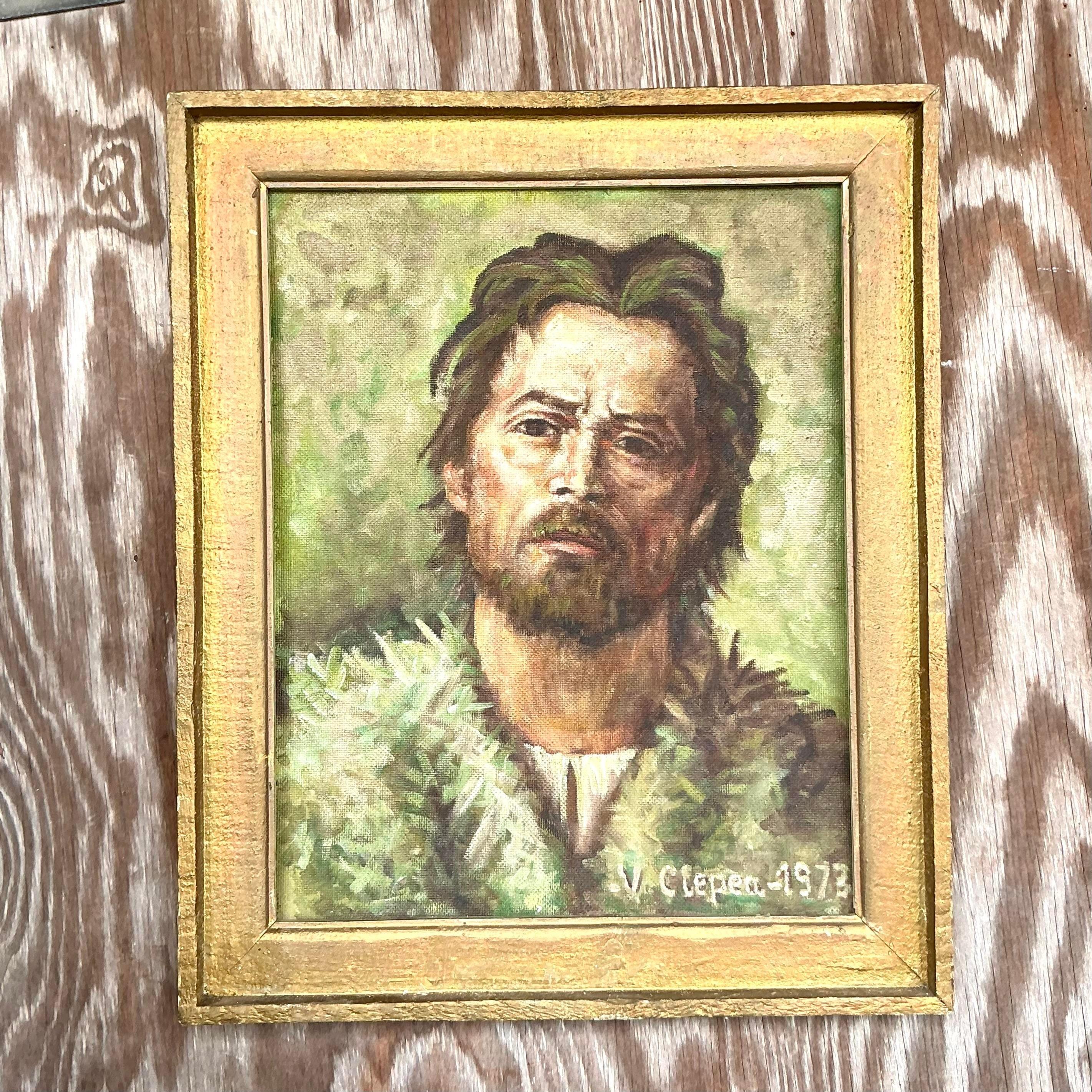 20ième siècle Portrait à l'huile original de Boho sur toile en vente