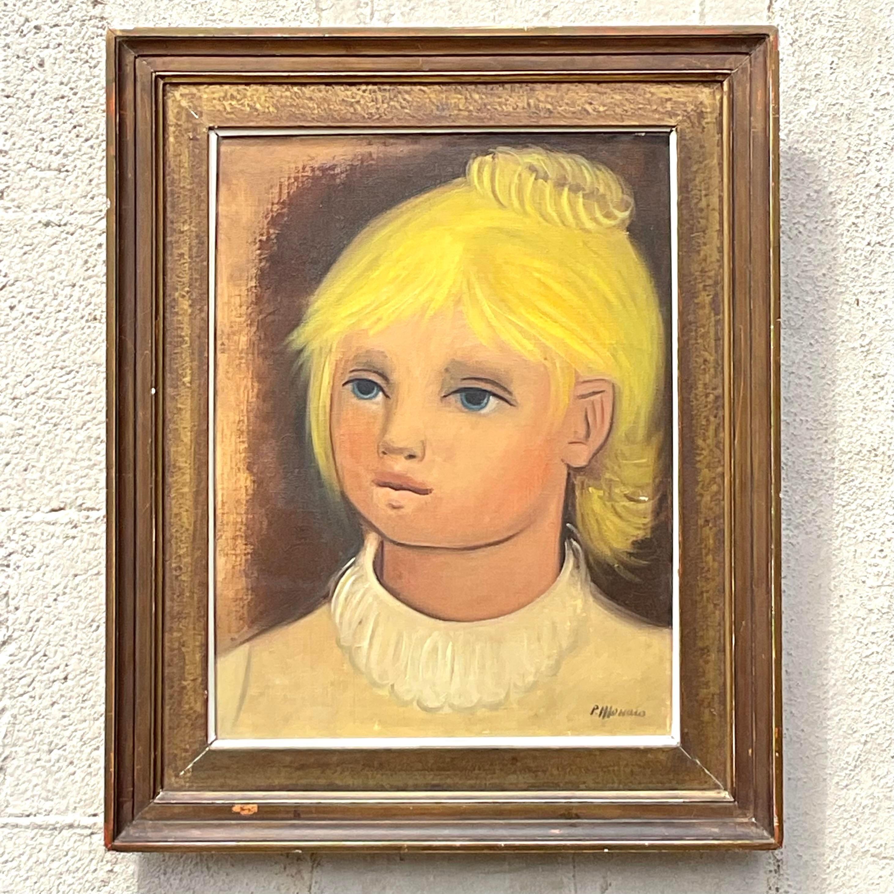 20ième siècle Portrait à l'huile original de Boho sur toile en vente