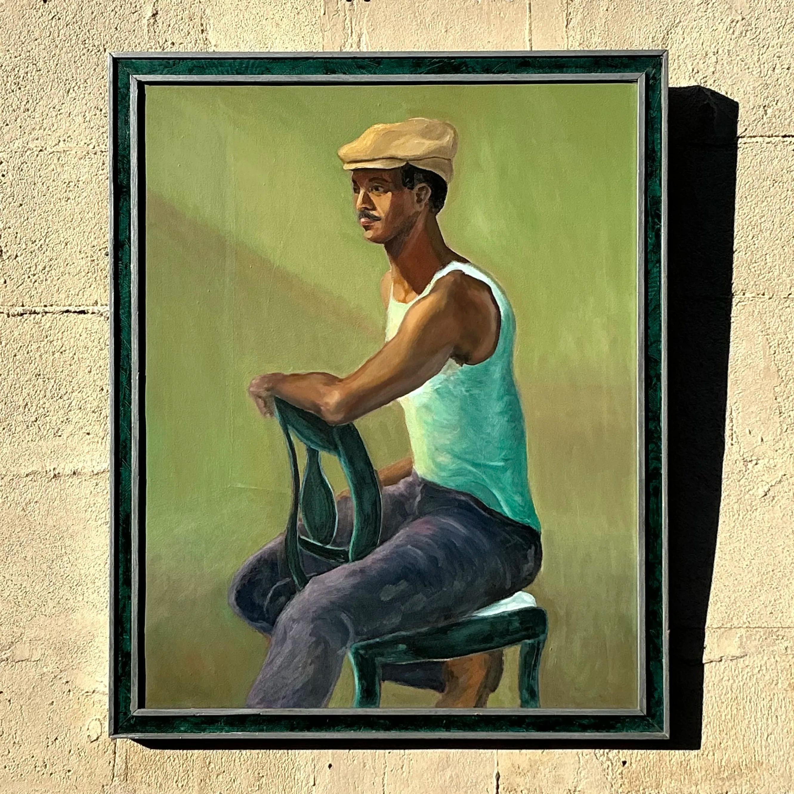 20ième siècle Portrait à l'huile original de Boho sur toile en vente