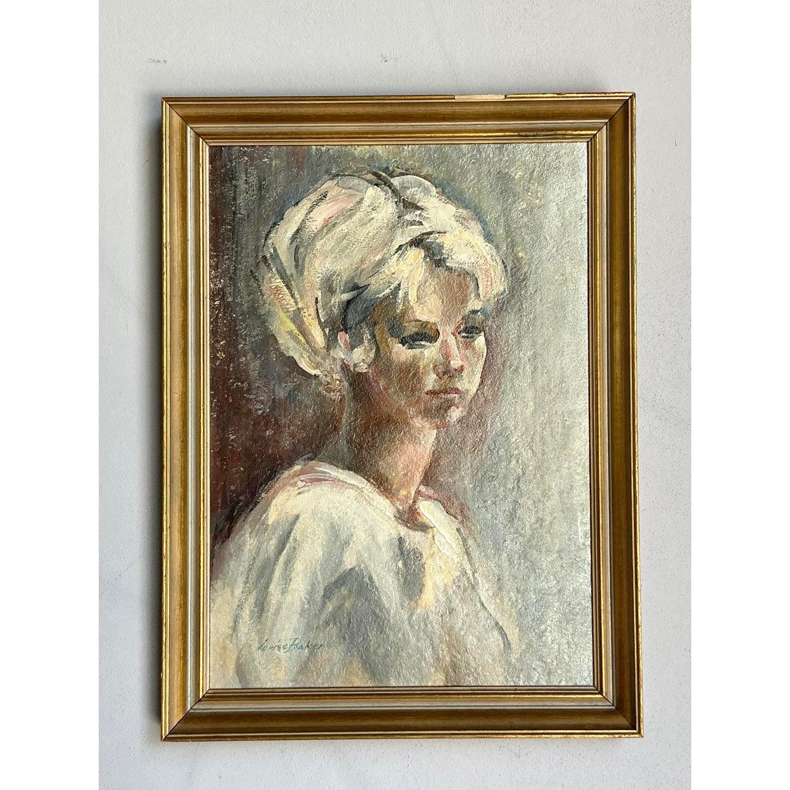 Portrait à l'huile original de Boho sur toile Bon état - En vente à West Palm Beach, FL