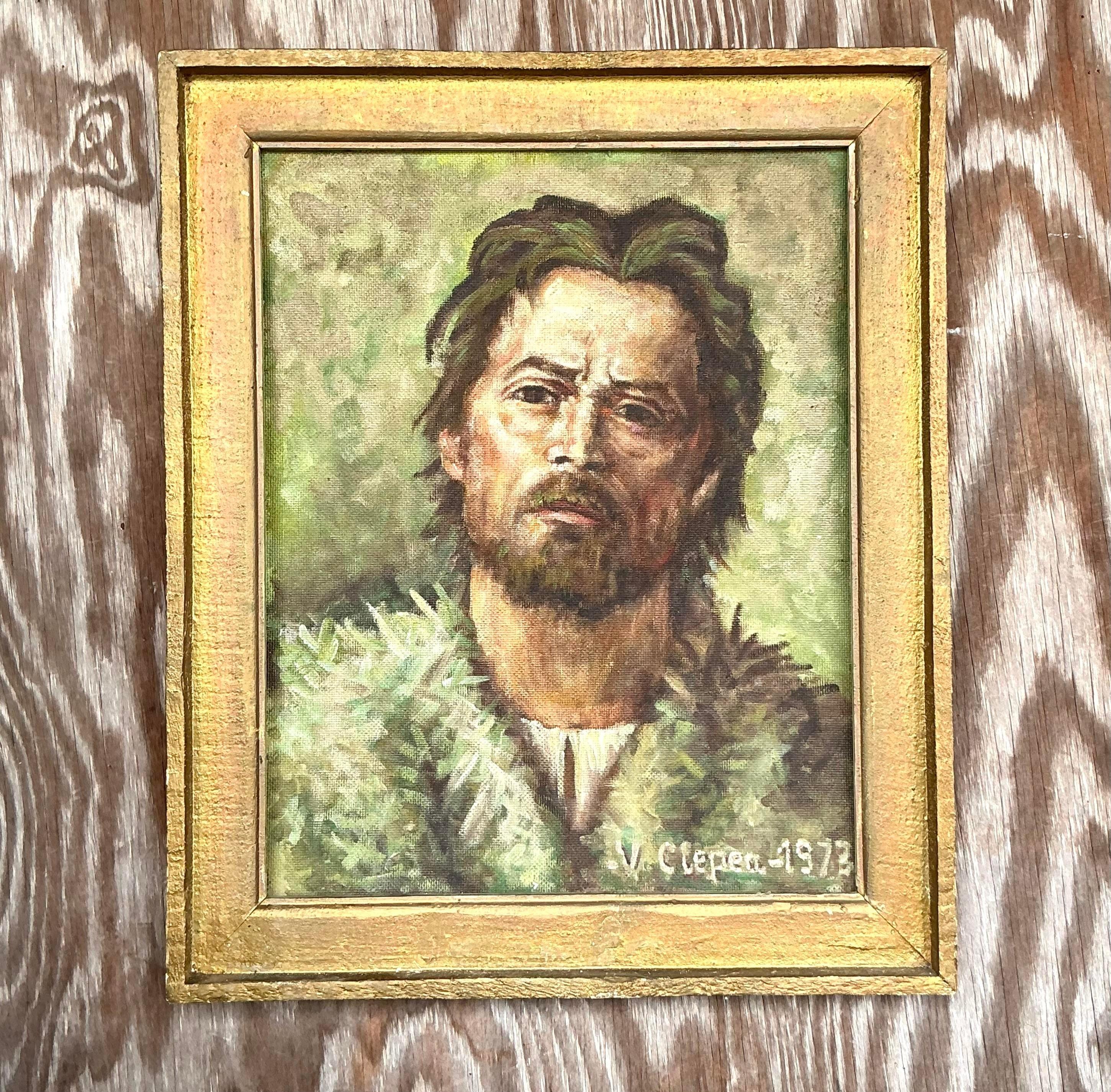 Toile Portrait à l'huile original de Boho sur toile en vente
