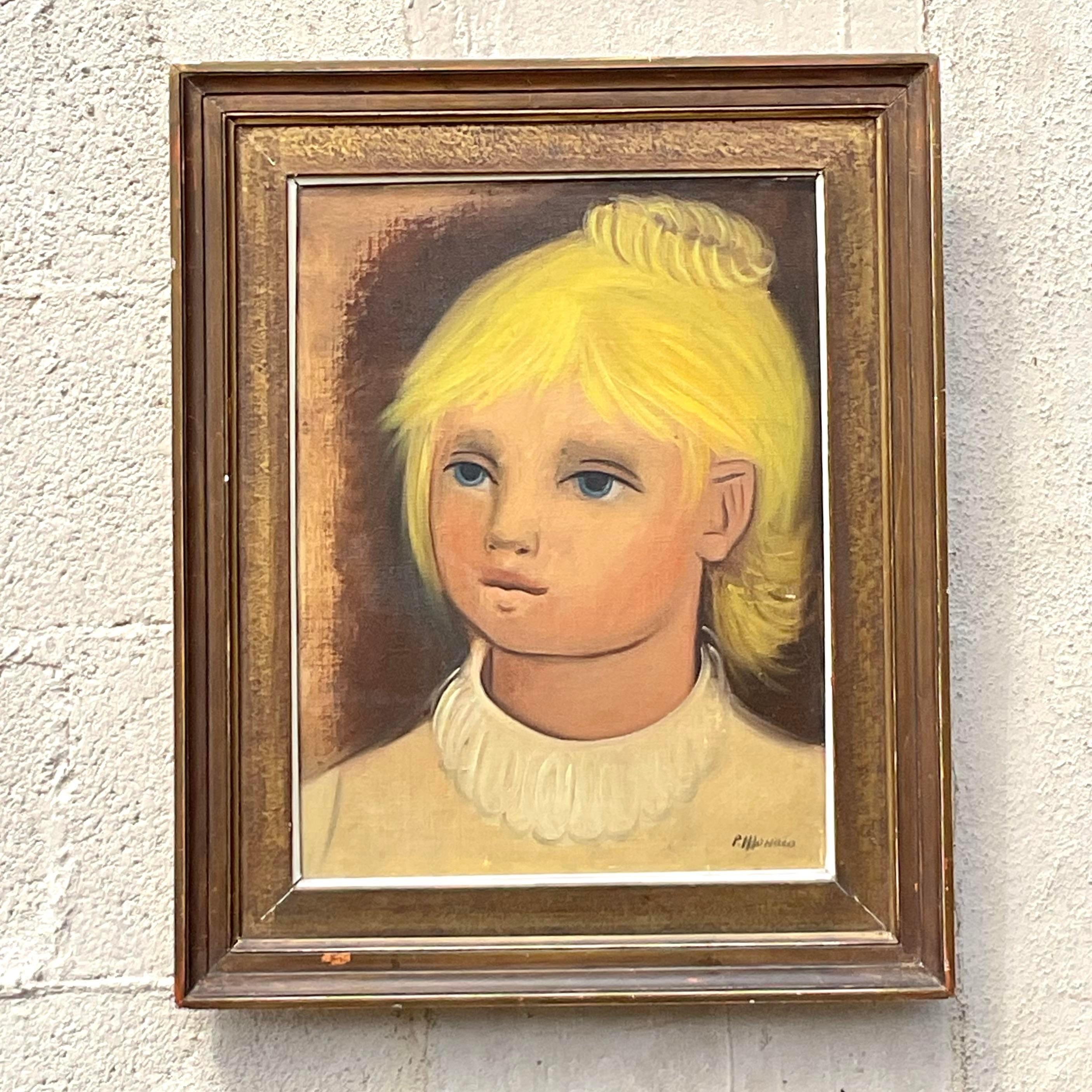 Toile Portrait à l'huile original de Boho sur toile en vente