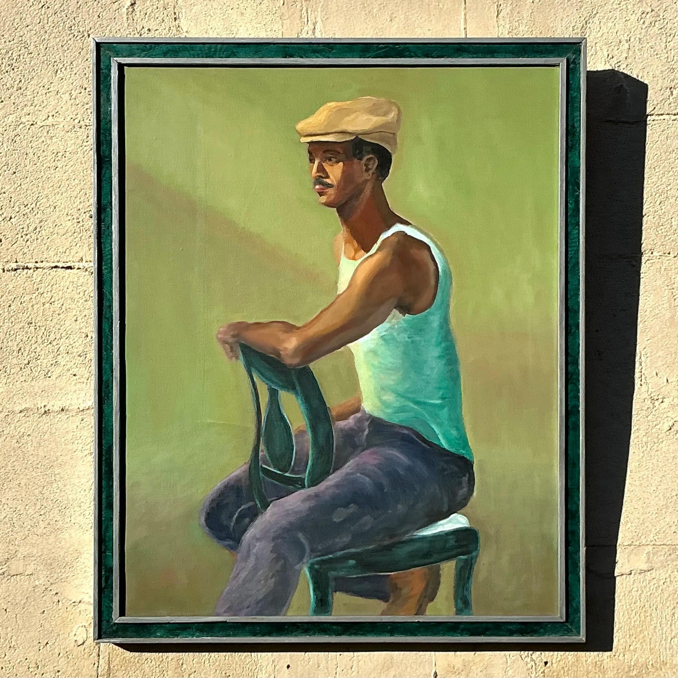Toile Portrait à l'huile original de Boho sur toile en vente