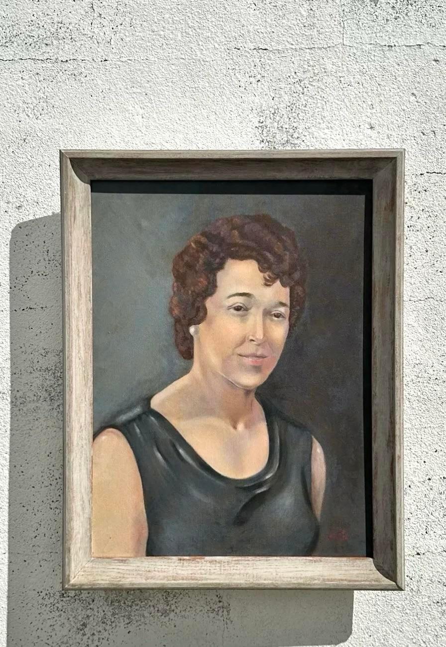 Portrait à l'huile original de Boho sur toile en vente 1