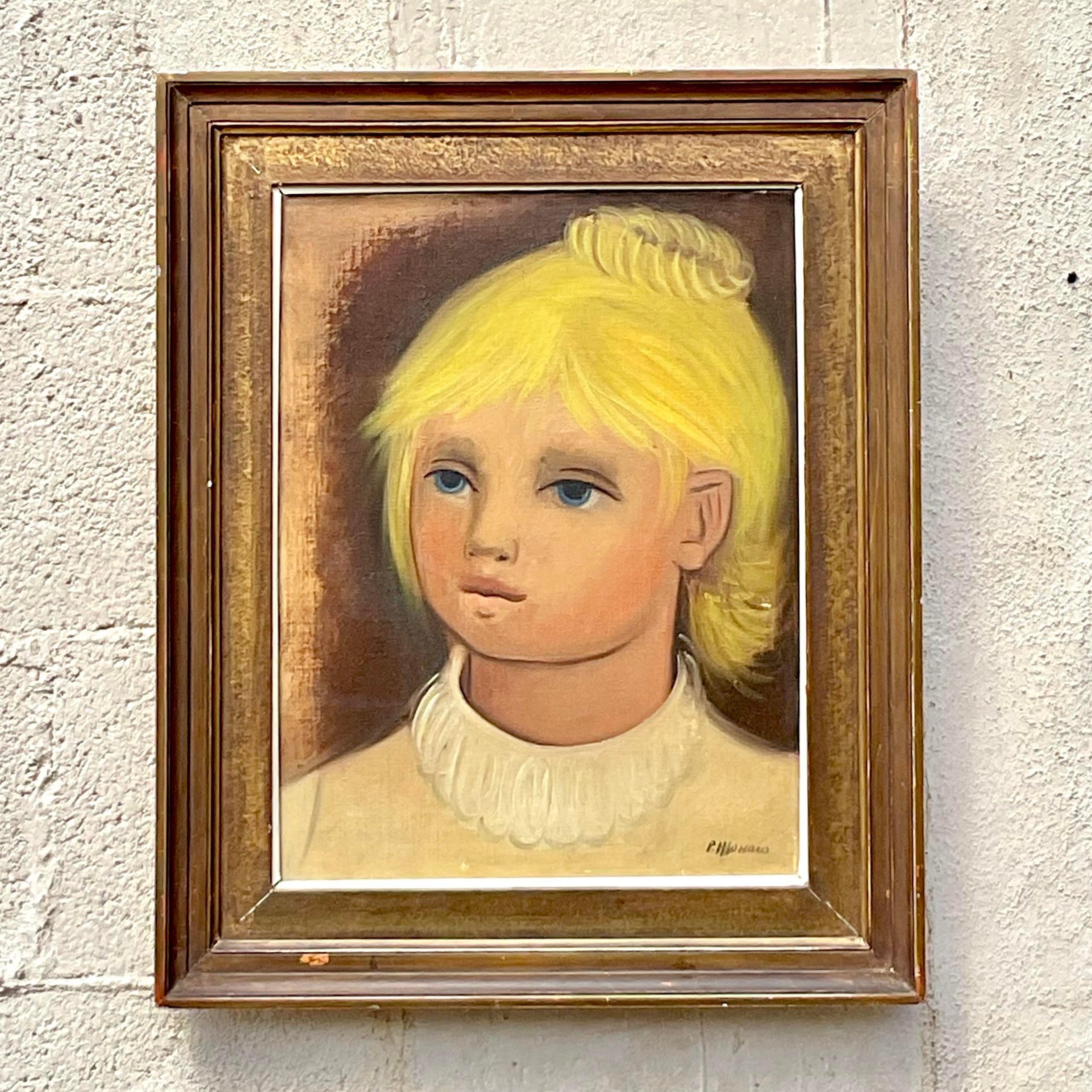 Portrait à l'huile original de Boho sur toile en vente 1