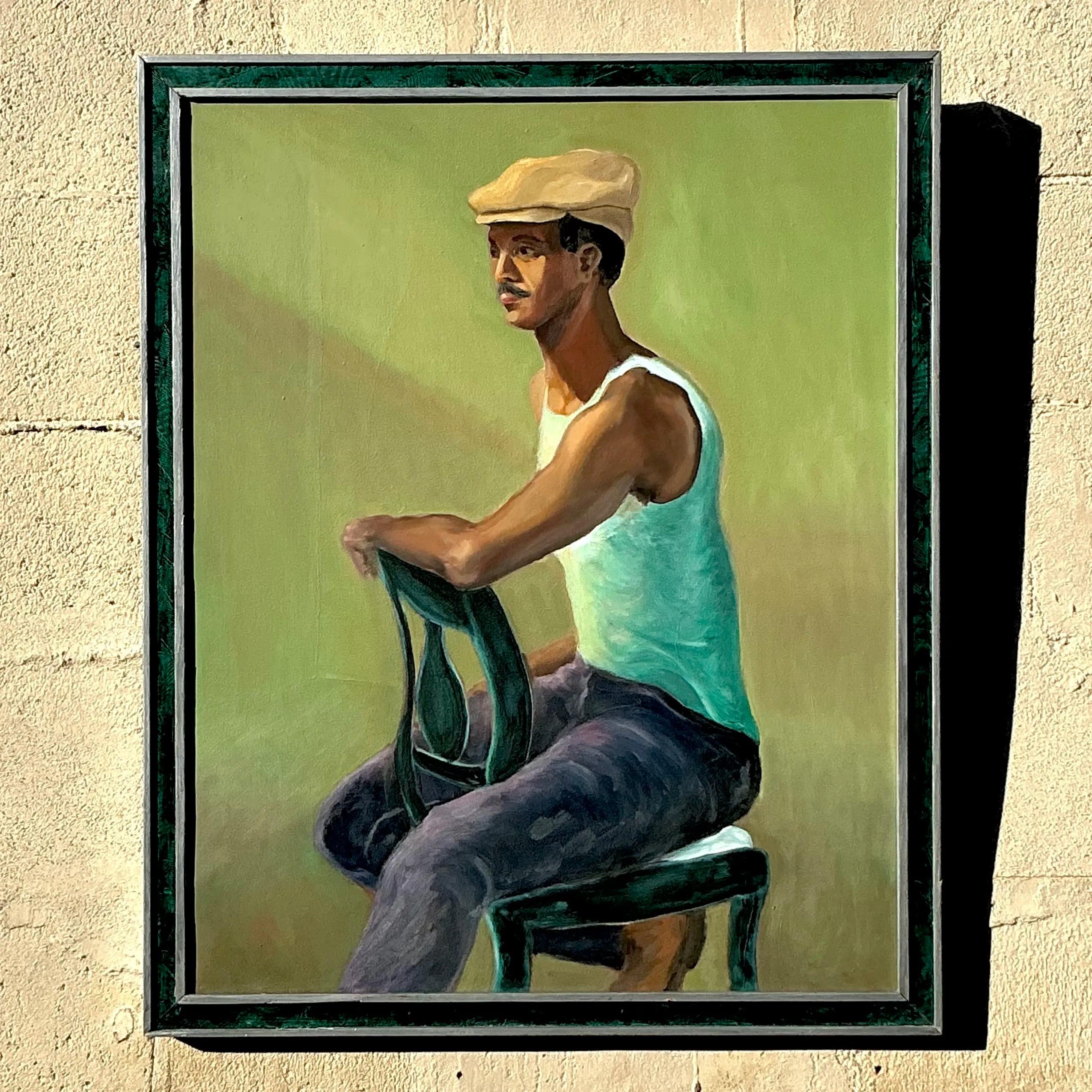 Portrait à l'huile original de Boho sur toile en vente 1