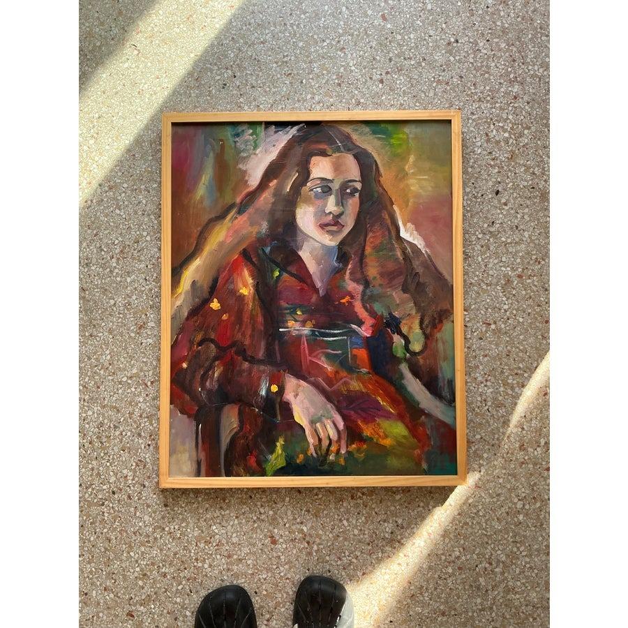 Portrait à l'huile original de Boho sur toile en vente 1