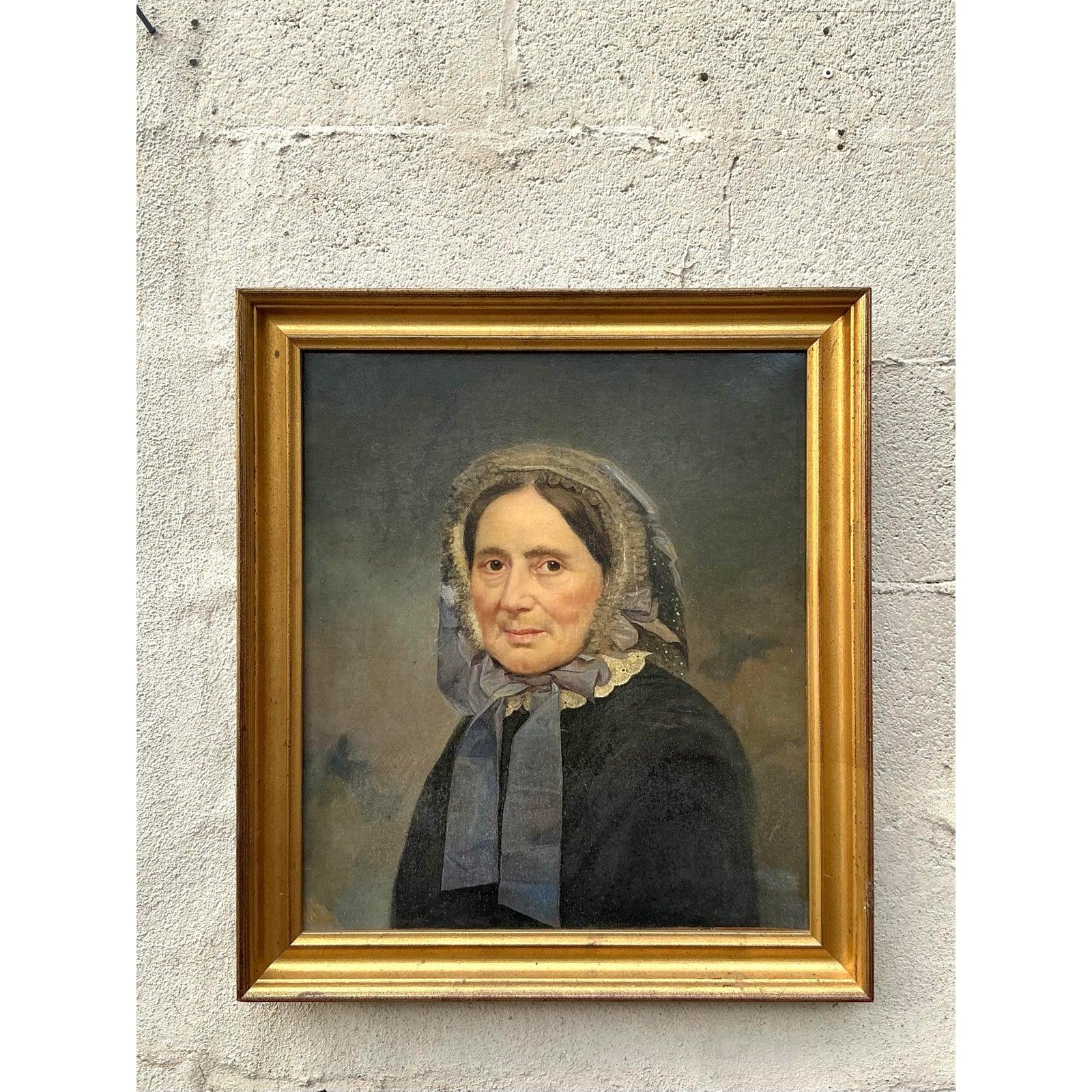 Portrait à l'huile original de Boho sur toile en vente 1