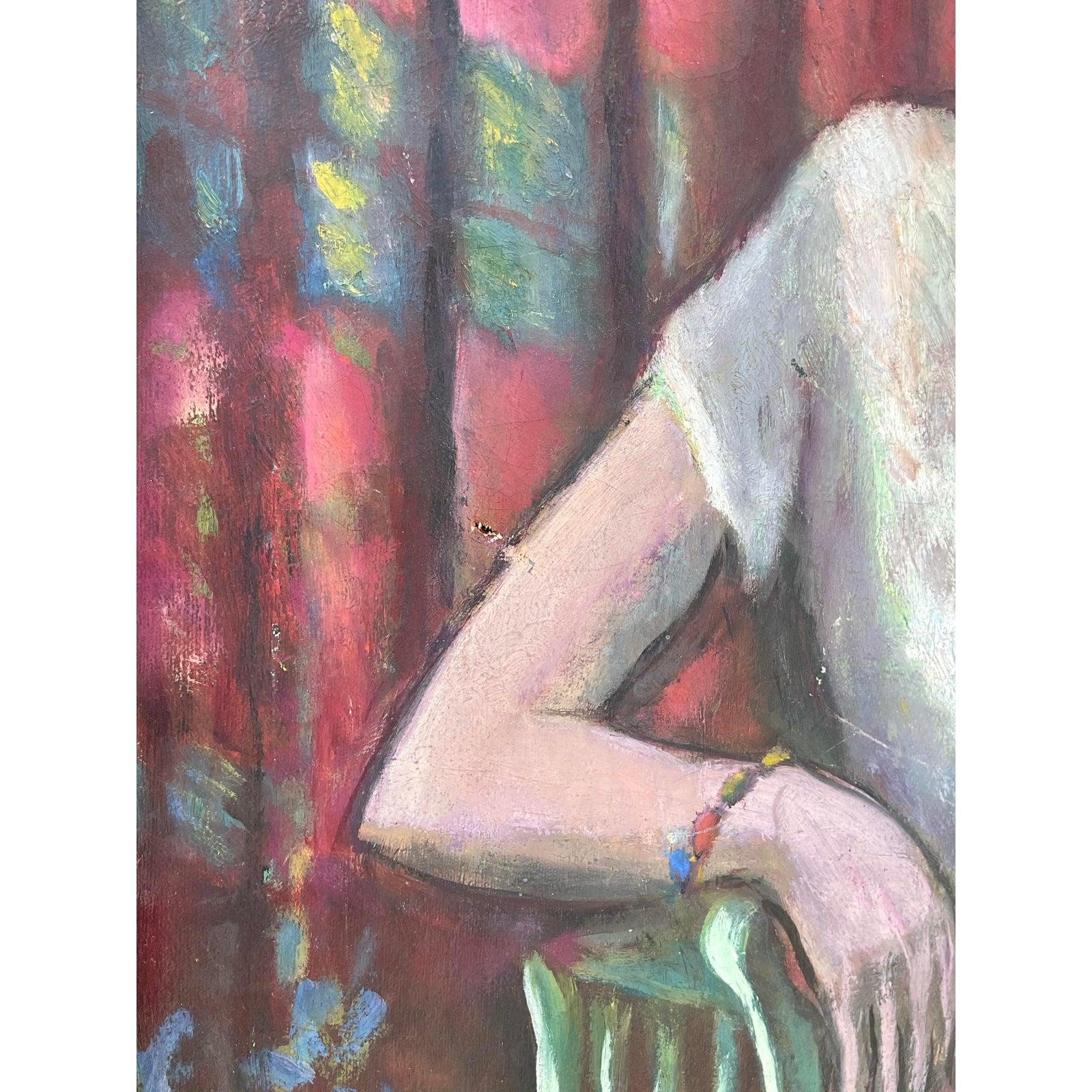 Toile Portrait à l'huile original de Boho sur toile en vente