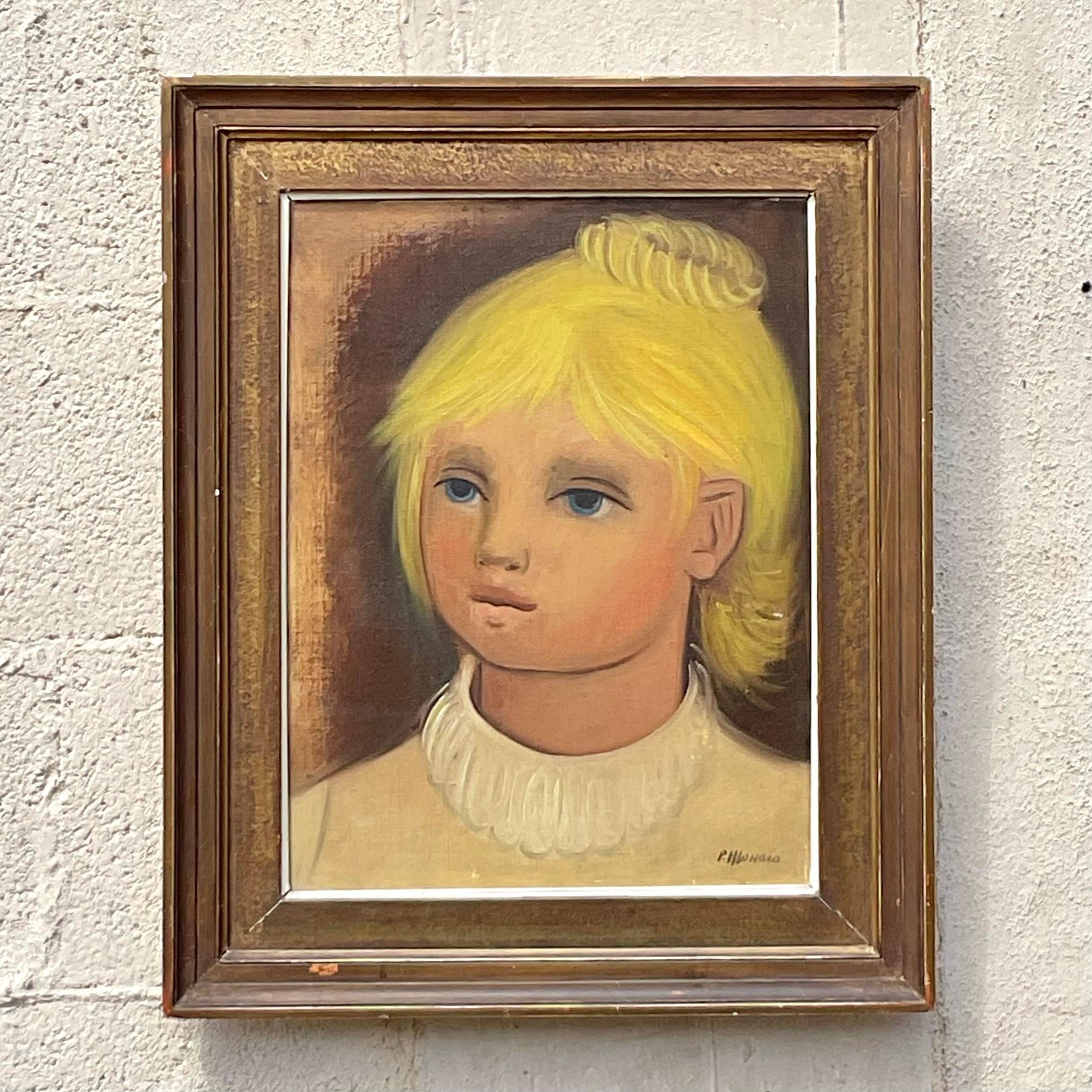 Portrait à l'huile original de Boho sur toile en vente 2