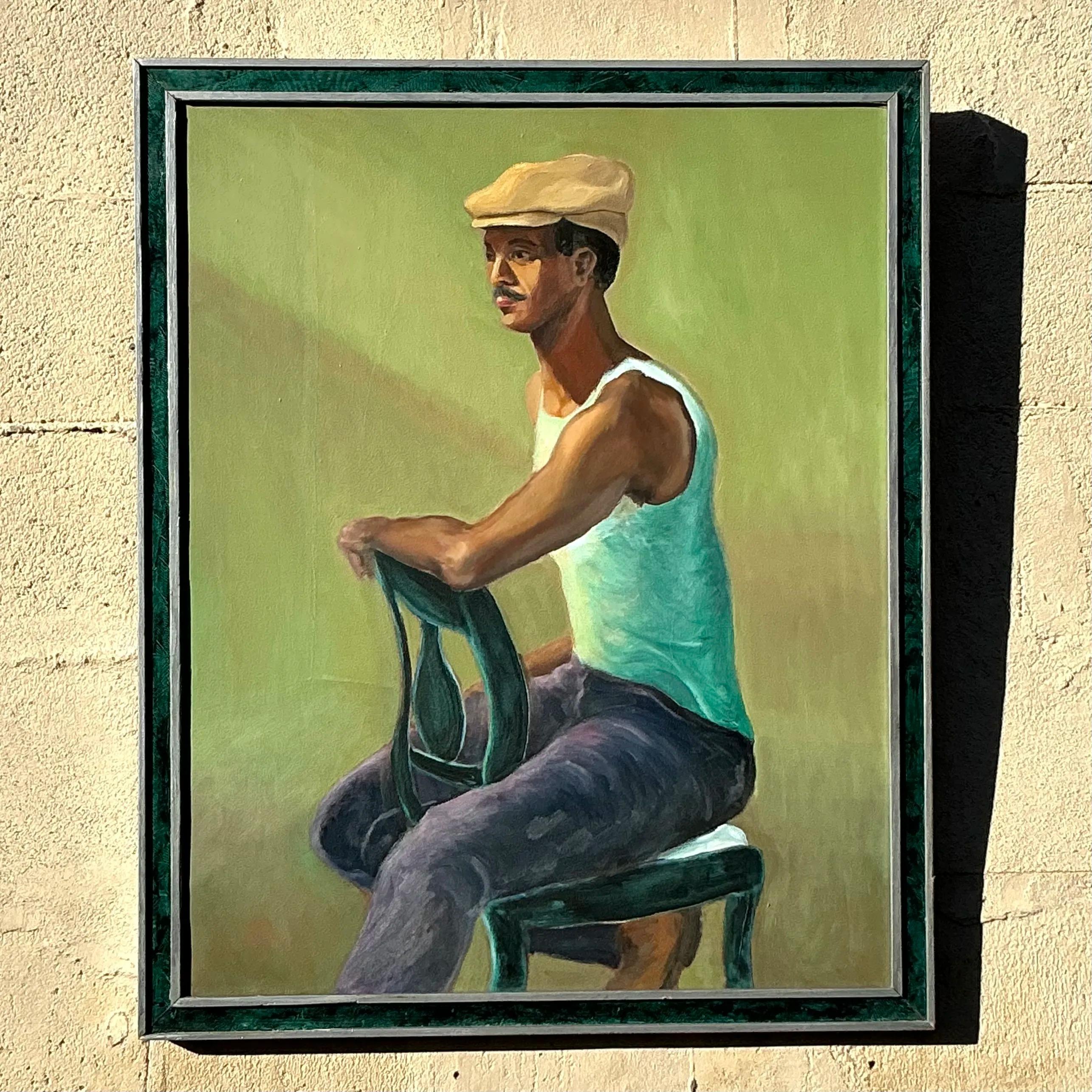Portrait à l'huile original de Boho sur toile en vente 2