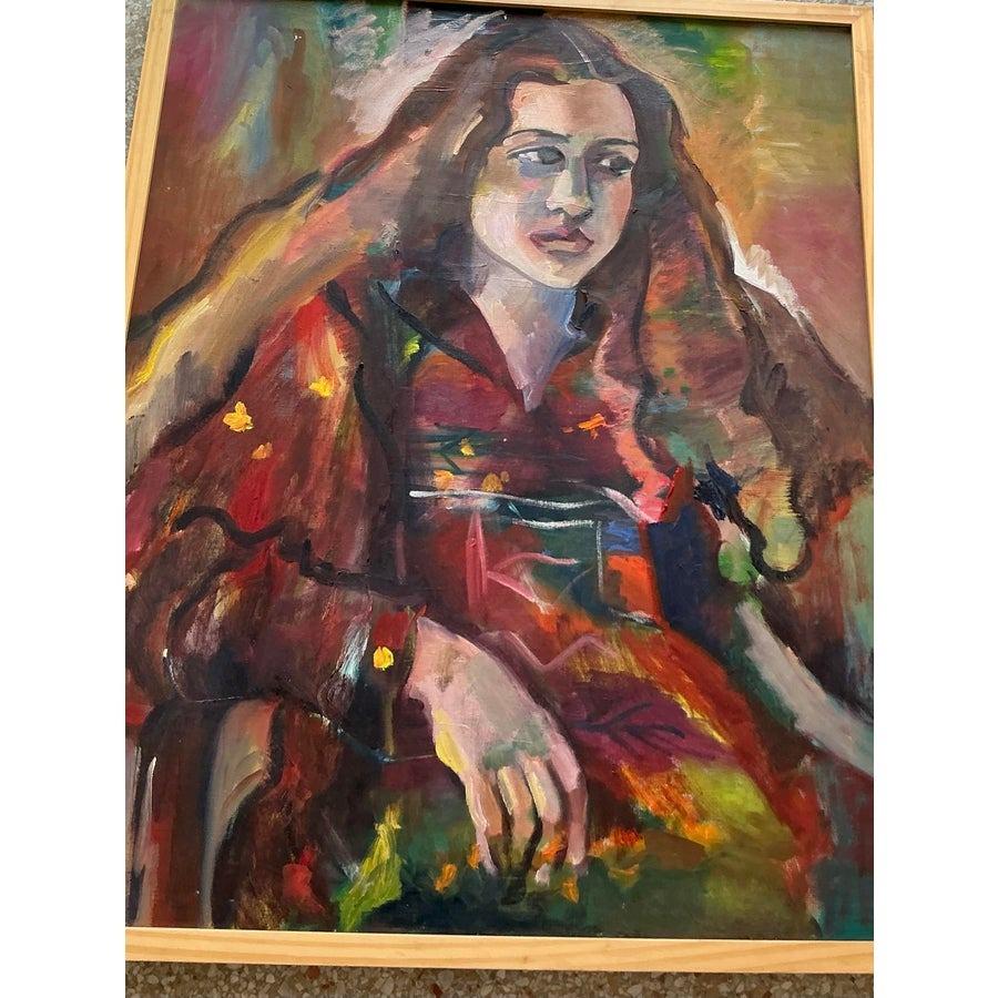 Portrait à l'huile original de Boho sur toile en vente 2