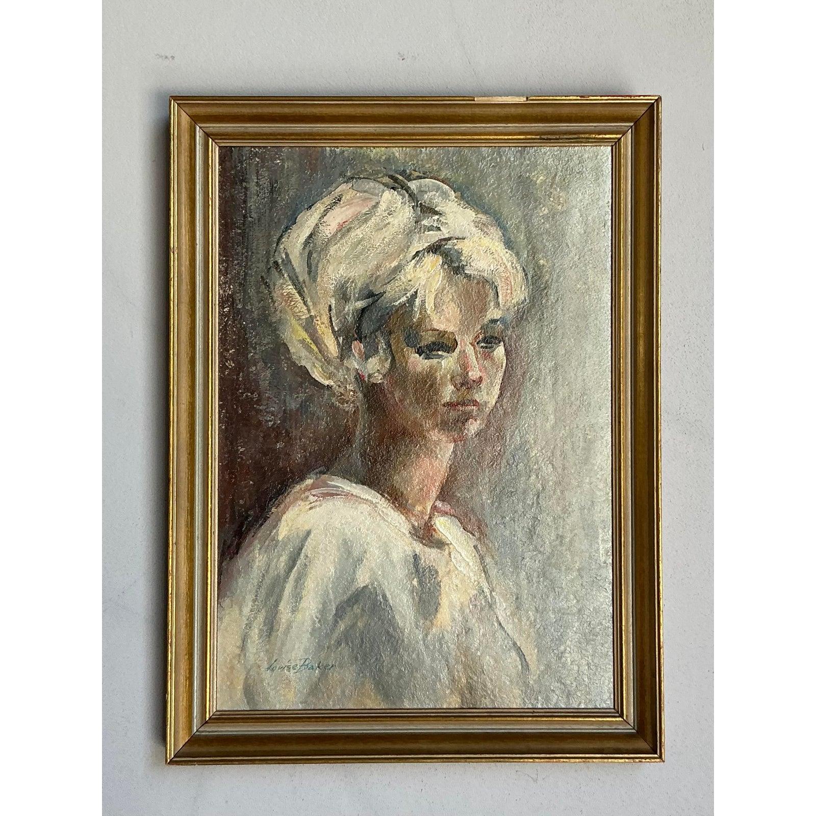 Portrait à l'huile original de Boho sur toile en vente 1