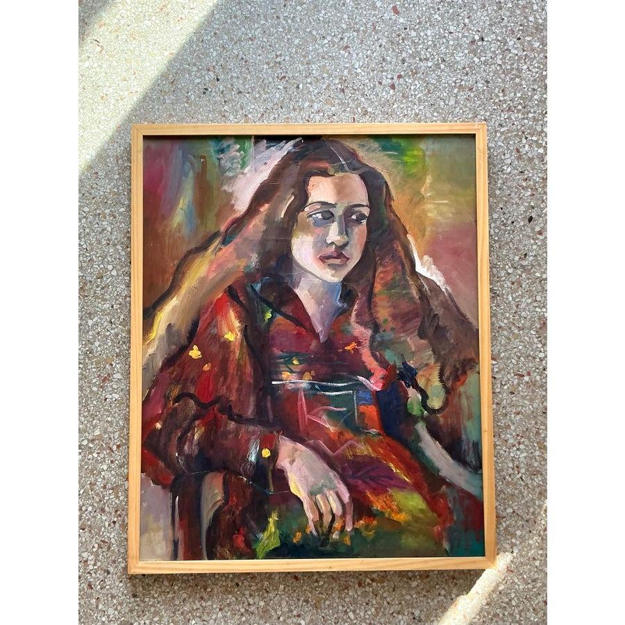 Portrait à l'huile original de Boho sur toile en vente 3