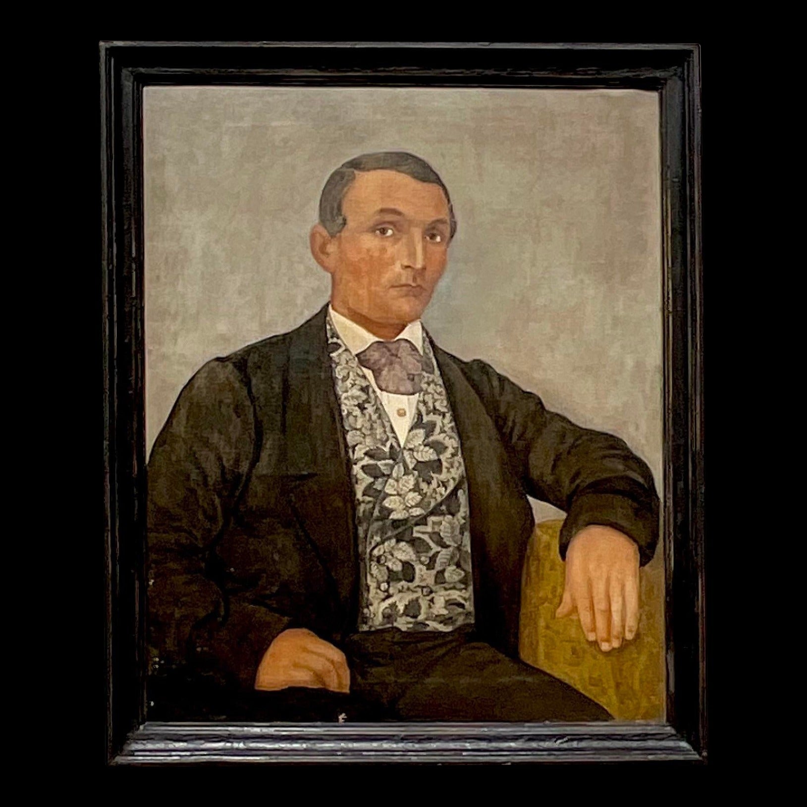 Vintage Boho Original Oil Portrait on Canvas For Sale at 1stDibs