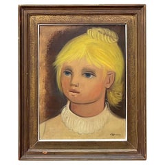 Vintage Boho Retrato al óleo original sobre lienzo