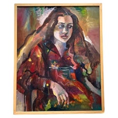 Original Vintage Boho, Ölporträt auf Leinwand, Vintage