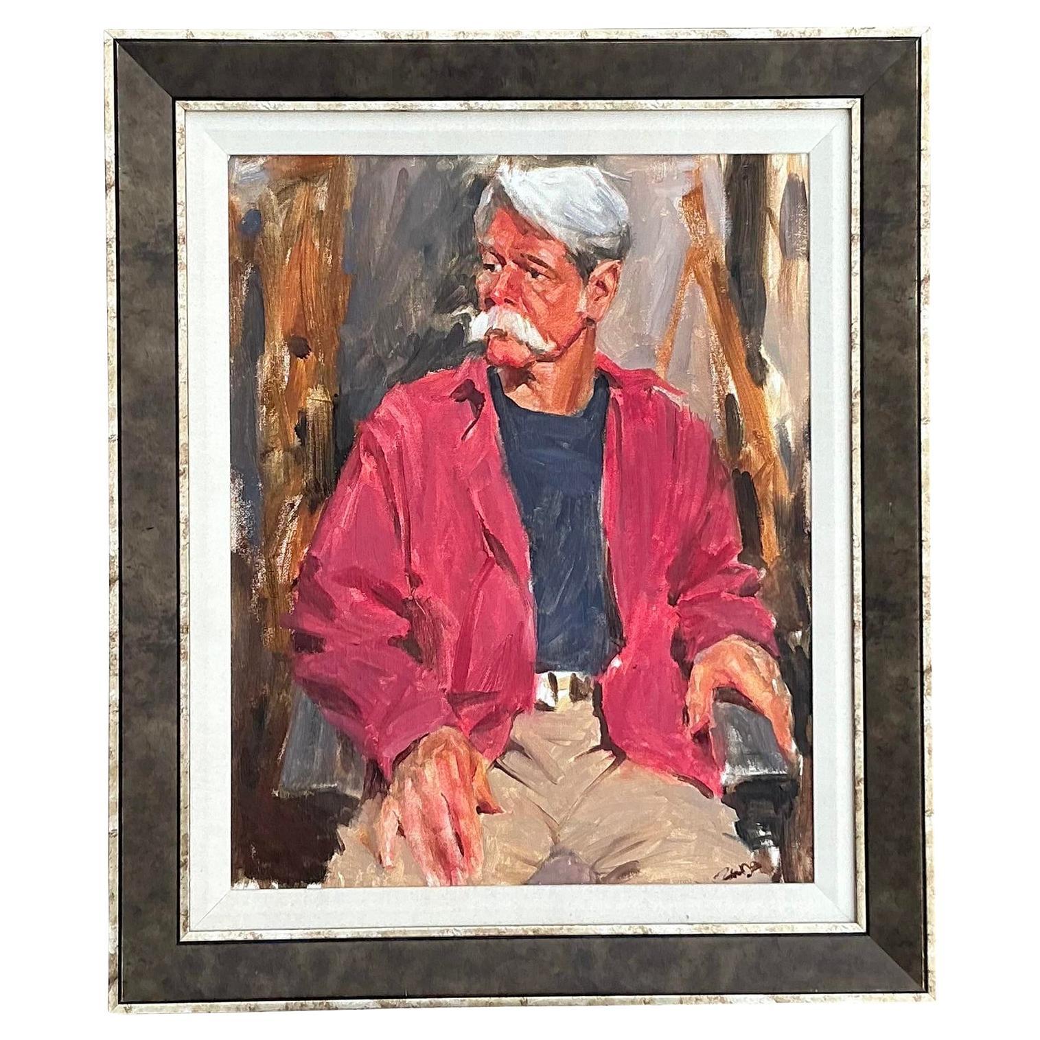 Portrait à l'huile original de Boho sur toile