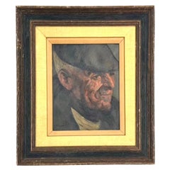 Vintage Boho Original Oil Portrait Painting of Older Man