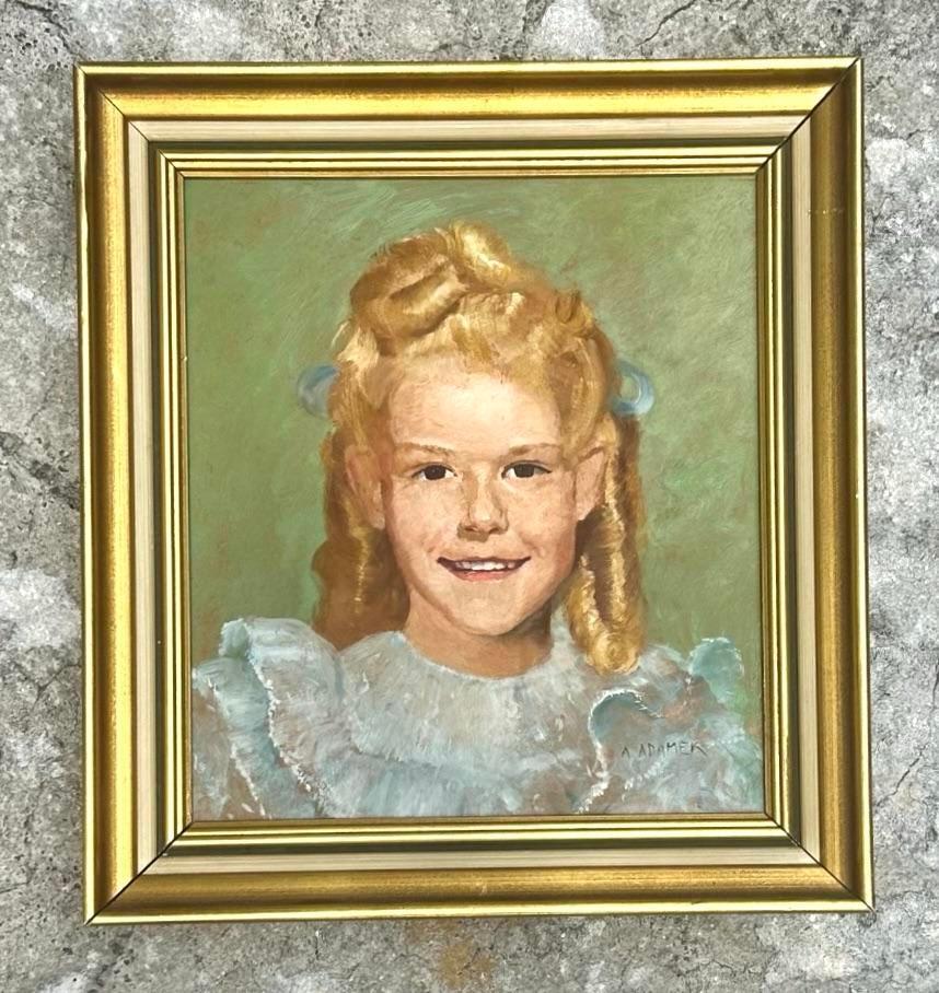 Bohémien Vintage By, ritratto ad olio originale di una giovane donna in vendita