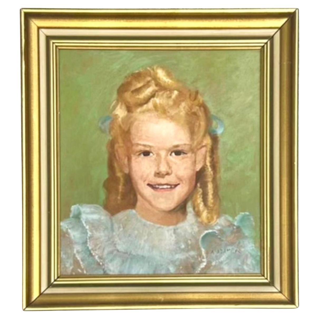 Vintage Boho Original Oil Portrait Painting of Young Lady