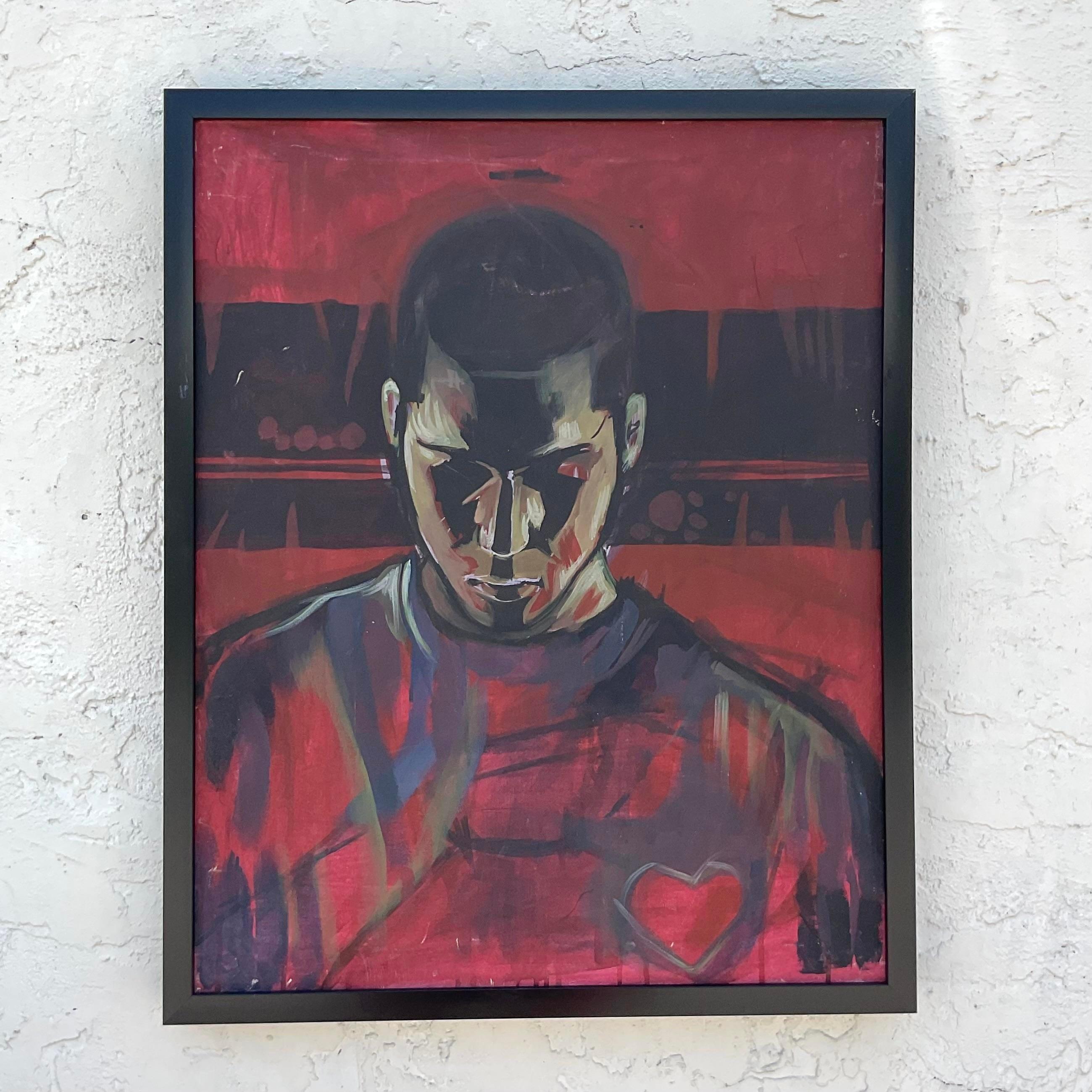 Vintage Boho Original Oil Portrait Painting on Canvas For Sale at 1stDibs