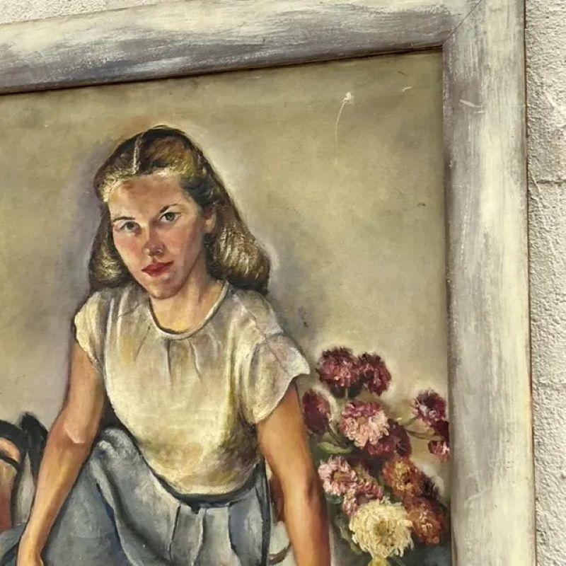 Vintage Boho Original Oil Portrait Painting on Canvas For Sale at 1stDibs