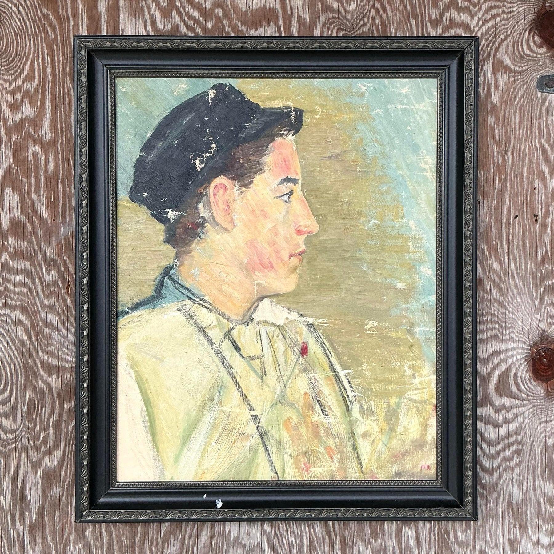Américain Peinture à l'huile originale de Boho sur toile, encadrée en vente
