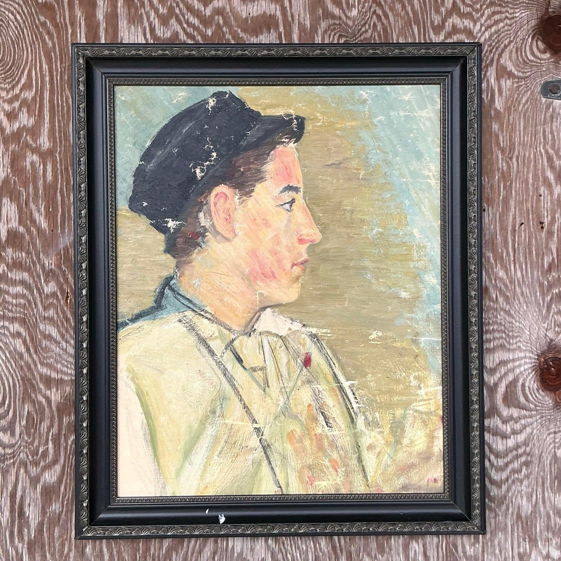 Peinture à l'huile originale de Boho sur toile, encadrée Bon état - En vente à West Palm Beach, FL