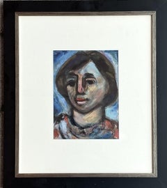 Vintage Boho Original Oil Portrait Painting on Paper