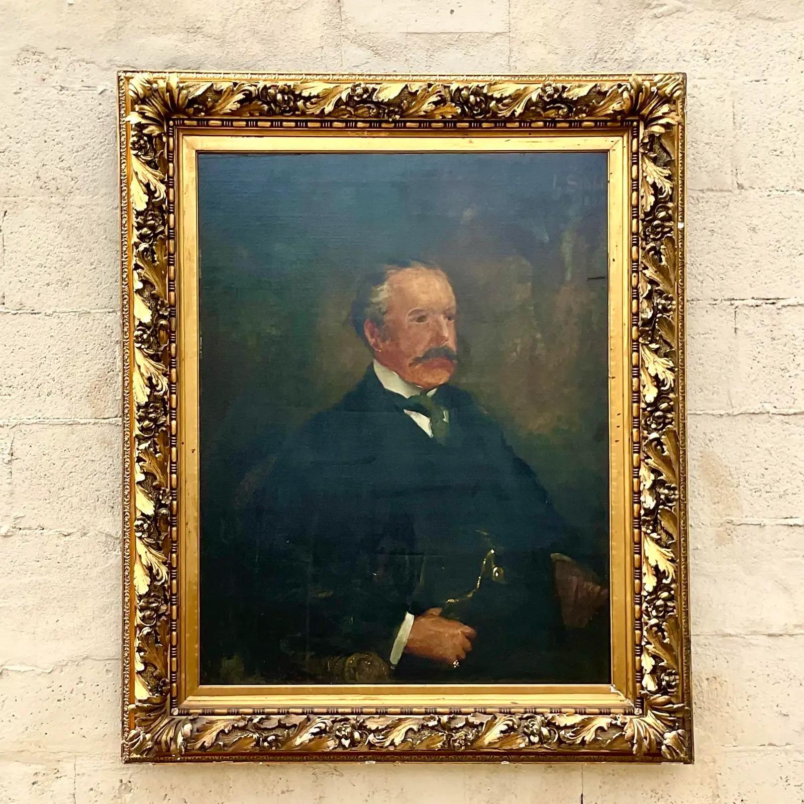 Peinture Portrait à l'huile original de Boho vintage signé et daté de 1894 en vente