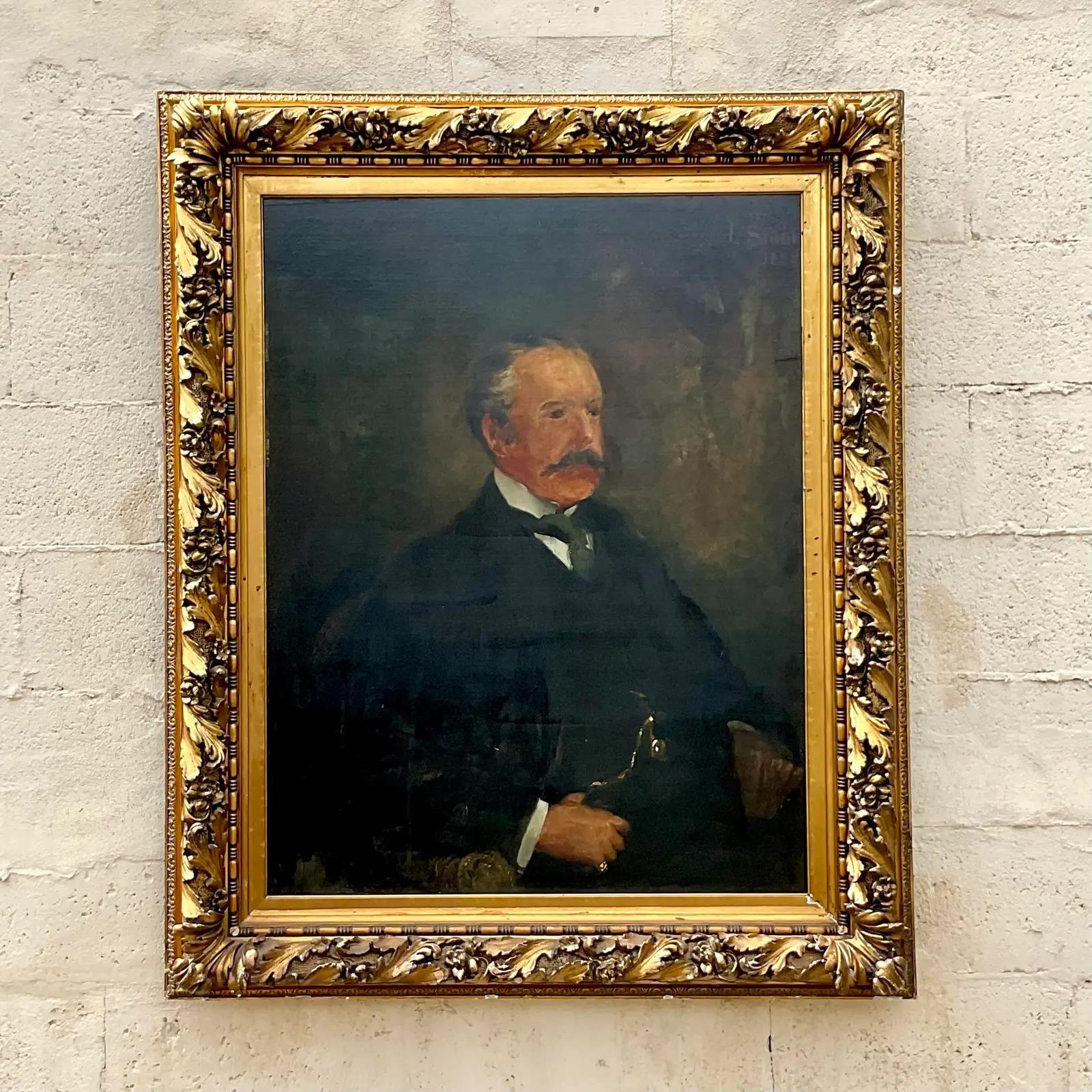 Portrait à l'huile original de Boho vintage signé et daté de 1894 en vente 3