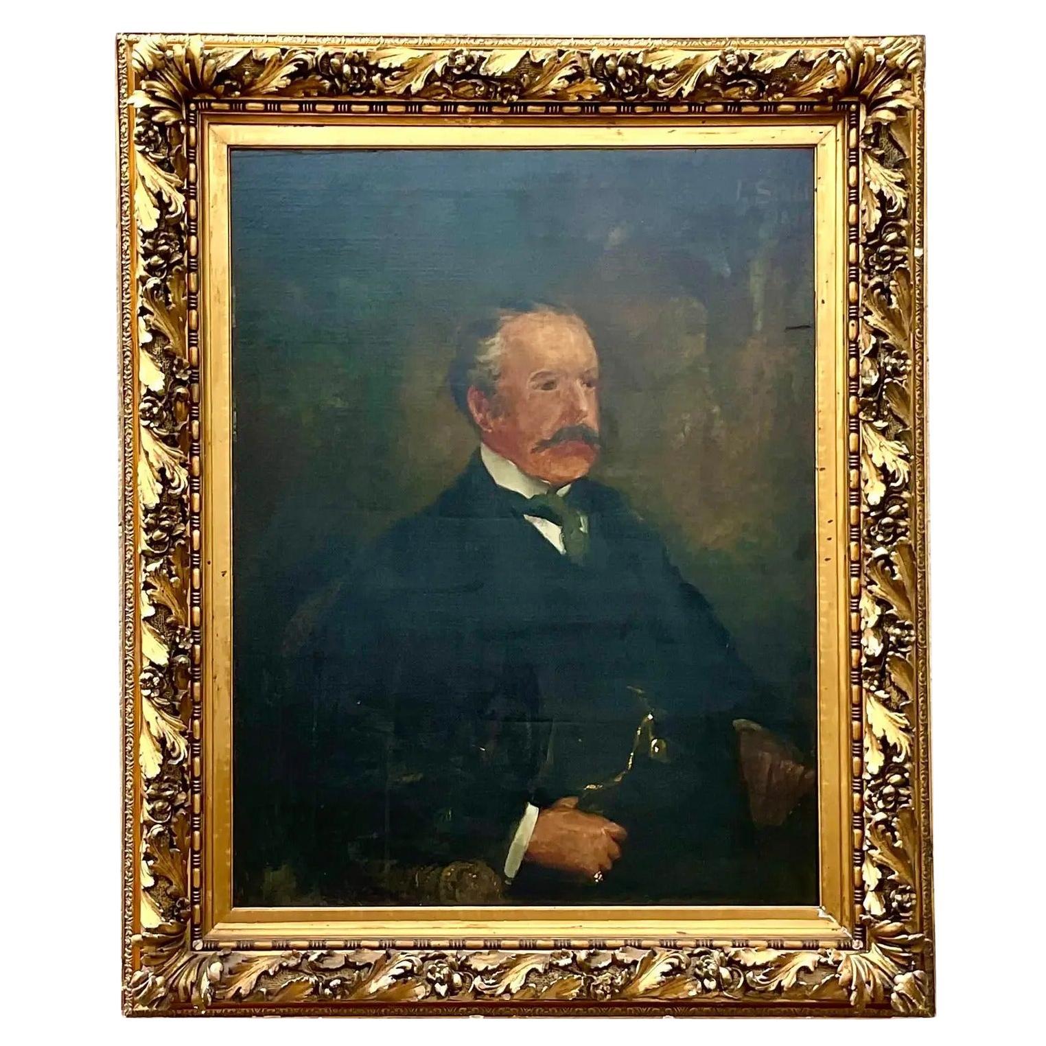 Portrait à l'huile original de Boho vintage signé et daté de 1894