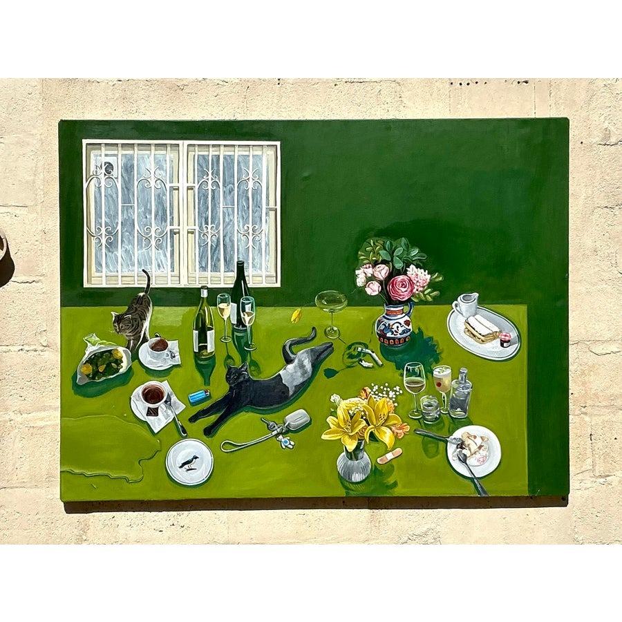 Vintage Boho Original auf Leinwand Tisch in Vintage-Manier im Angebot 5