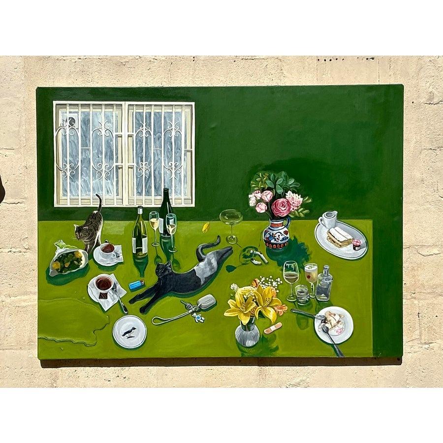 Vintage Boho Original auf Leinwand Tisch in Vintage-Manier im Angebot 6