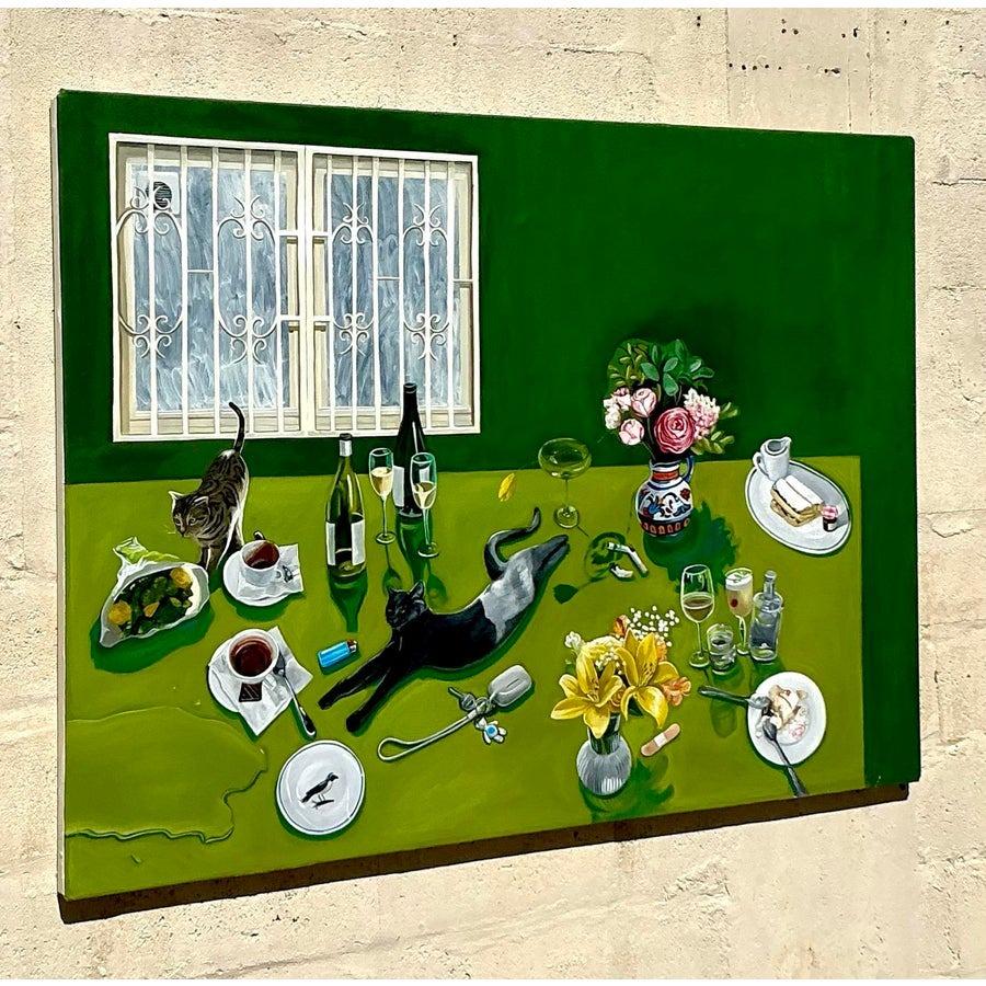 Vintage Boho Original auf Leinwand Tisch in Vintage-Manier (amerikanisch) im Angebot