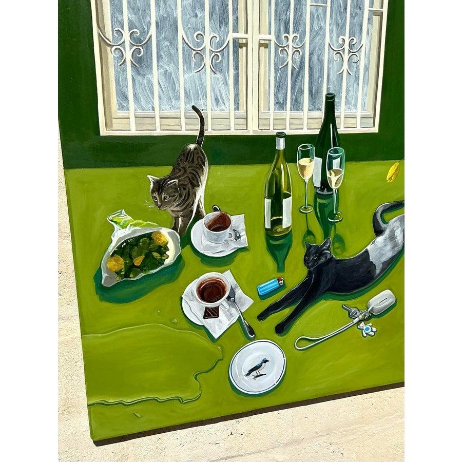 Vintage Boho Original auf Leinwand Tisch in Vintage-Manier im Angebot 2