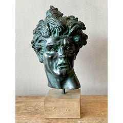 Vintage Boho Original Patinated Bust of Man