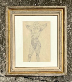 Vintage Boho Original Pencil Drawing of Male Figure