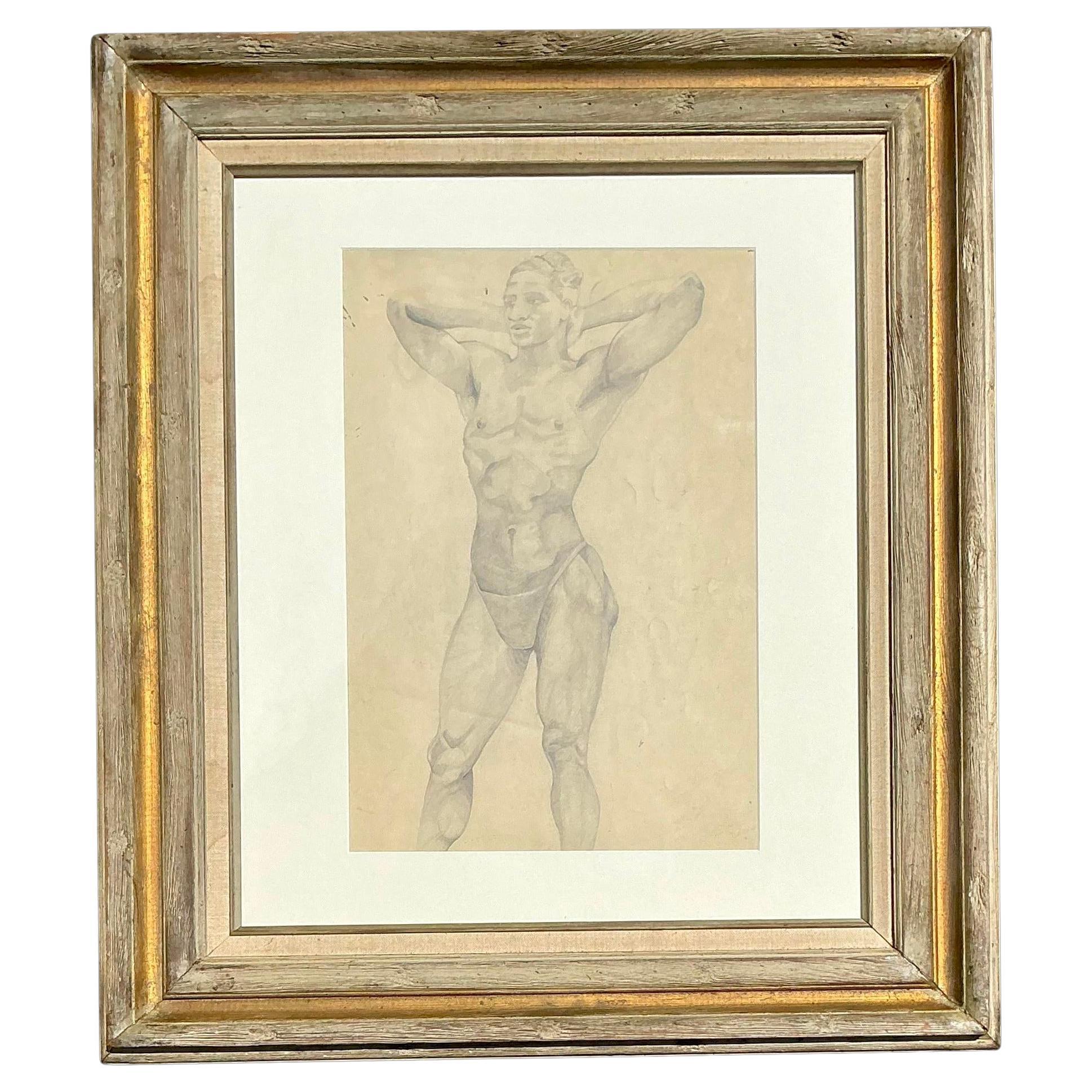 Disegno originale a matita di figura maschile in stile boho vintage