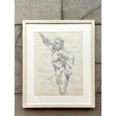Vintage Boho Original Pencil Sketch of Man