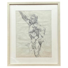 Boho Vintage Boceto Original a Lápiz de Hombre