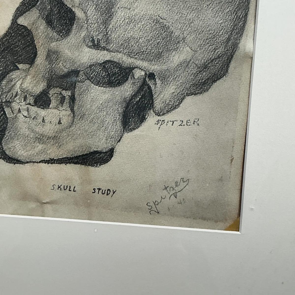 Vintage Boho Original Pencil Sketch of Skull For Sale 1