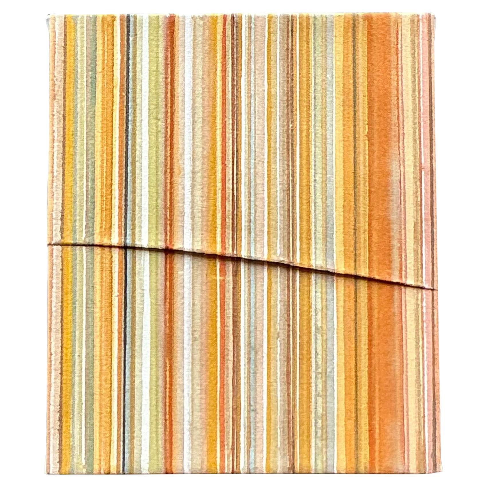 Vintage Boho Original plissiert gestreiftes abstraktes Ölgemälde auf Leinwand Orange Streifen, Vintage