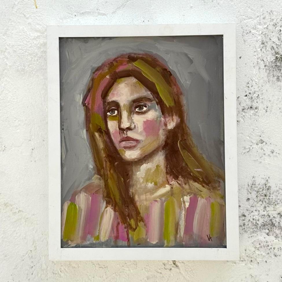 Vintage Boho Retrato original Pintura al óleo sobre lienzo Norteamericano en venta