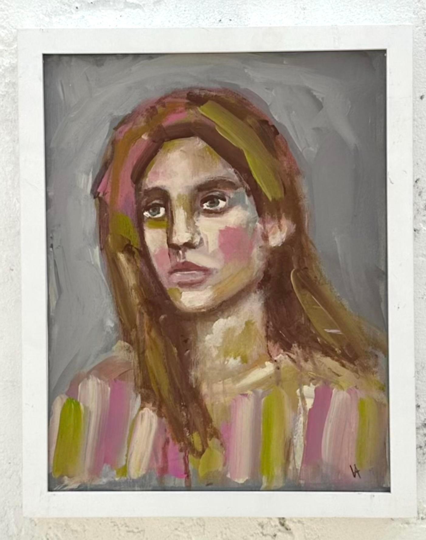 Vintage Boho Retrato original Pintura al óleo sobre lienzo en Bueno estado para la venta en west palm beach, FL